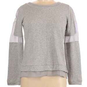 Gray Long Sleeve Top‎ with Sheer Accent Panels, Casual Pullover
